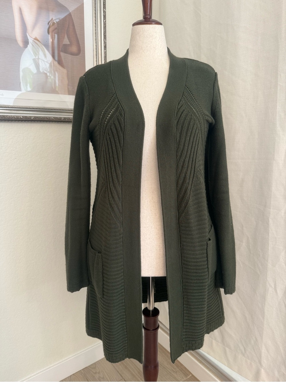 Design History Olive Open-Front Long Cardigan